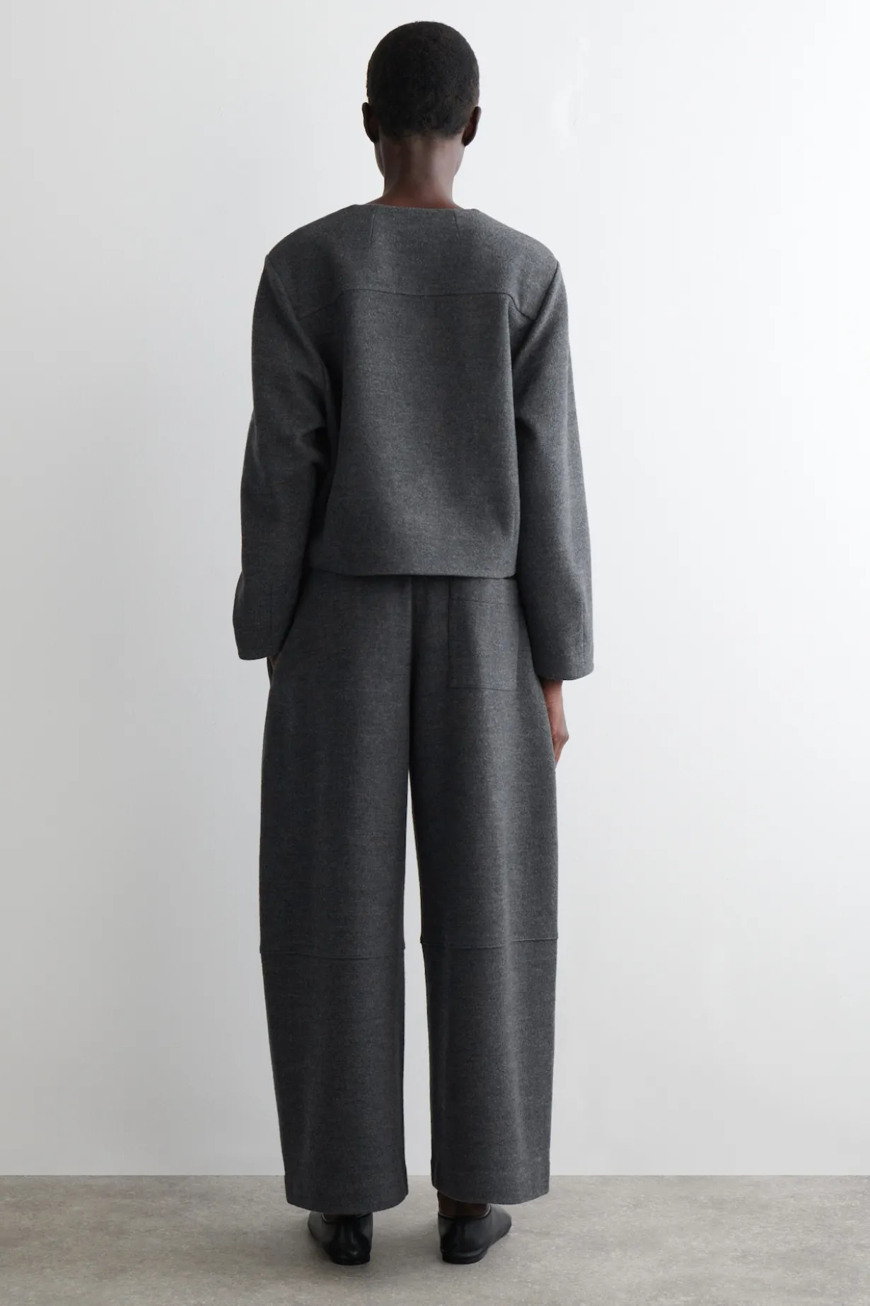 BOILED-WOOL BARREL-LEG PANTS