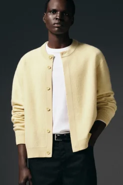 BOILED-WOOL CREW-NECK CARDIGAN