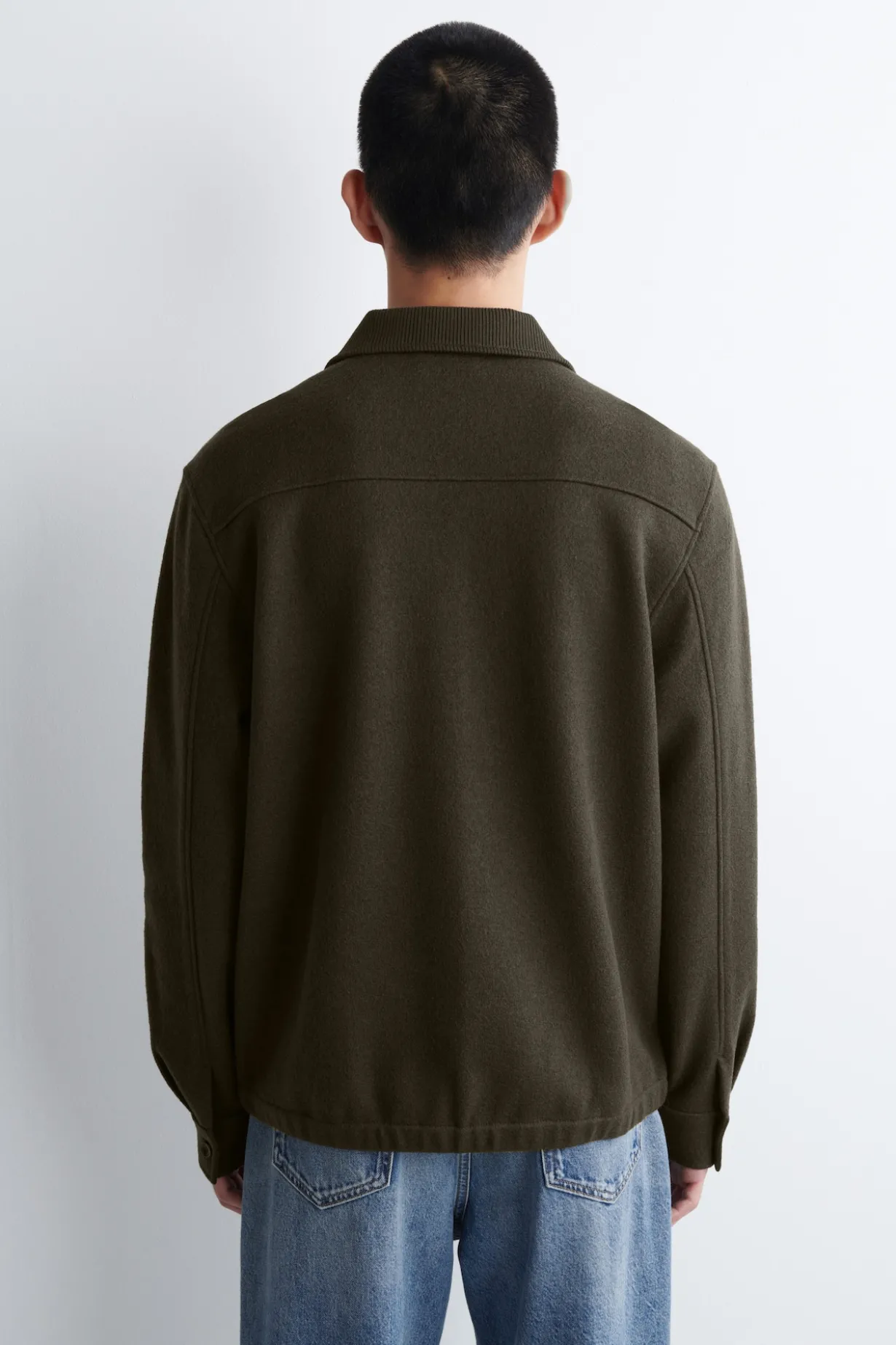BOILED-WOOL ZIP-UP POLO SWEATER