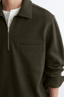 BOILED-WOOL ZIP-UP POLO SWEATER