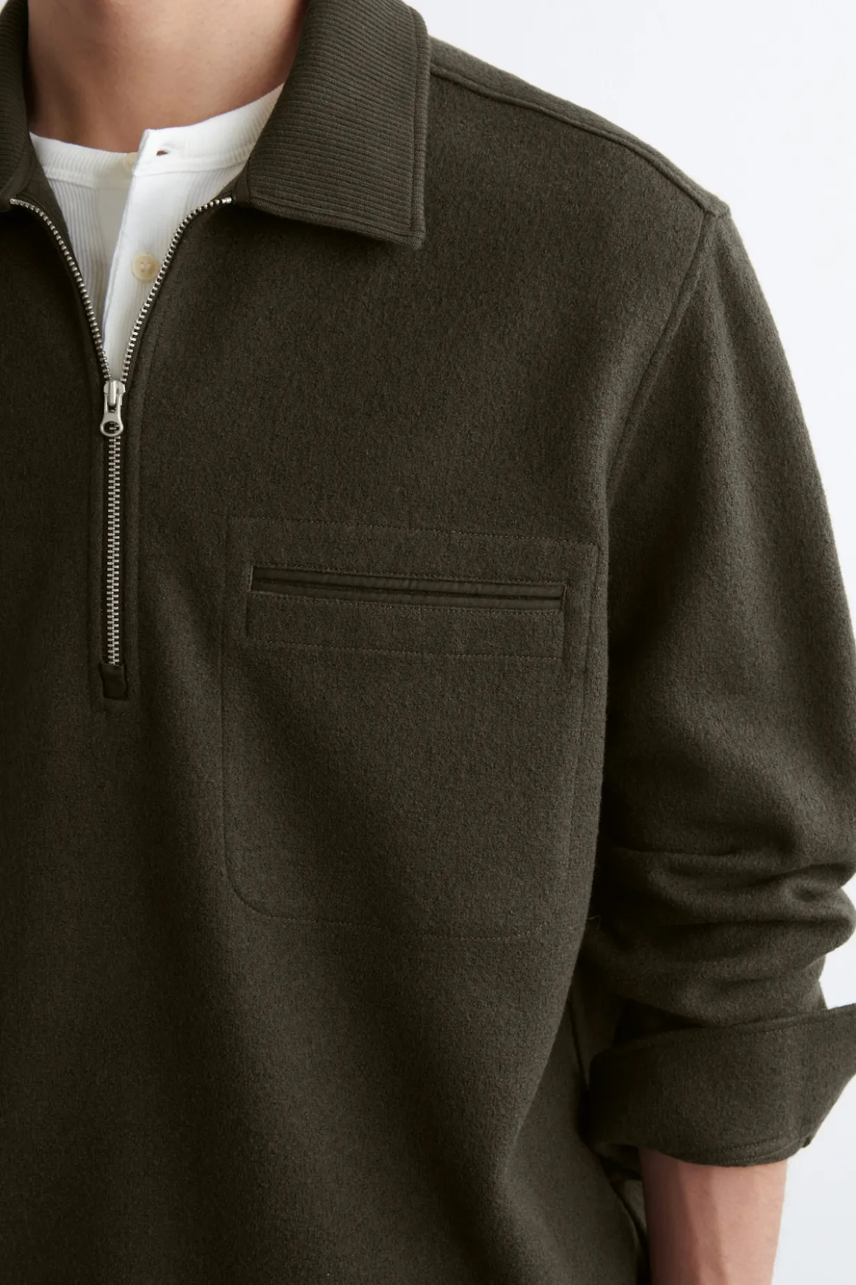 BOILED-WOOL ZIP-UP POLO SWEATER