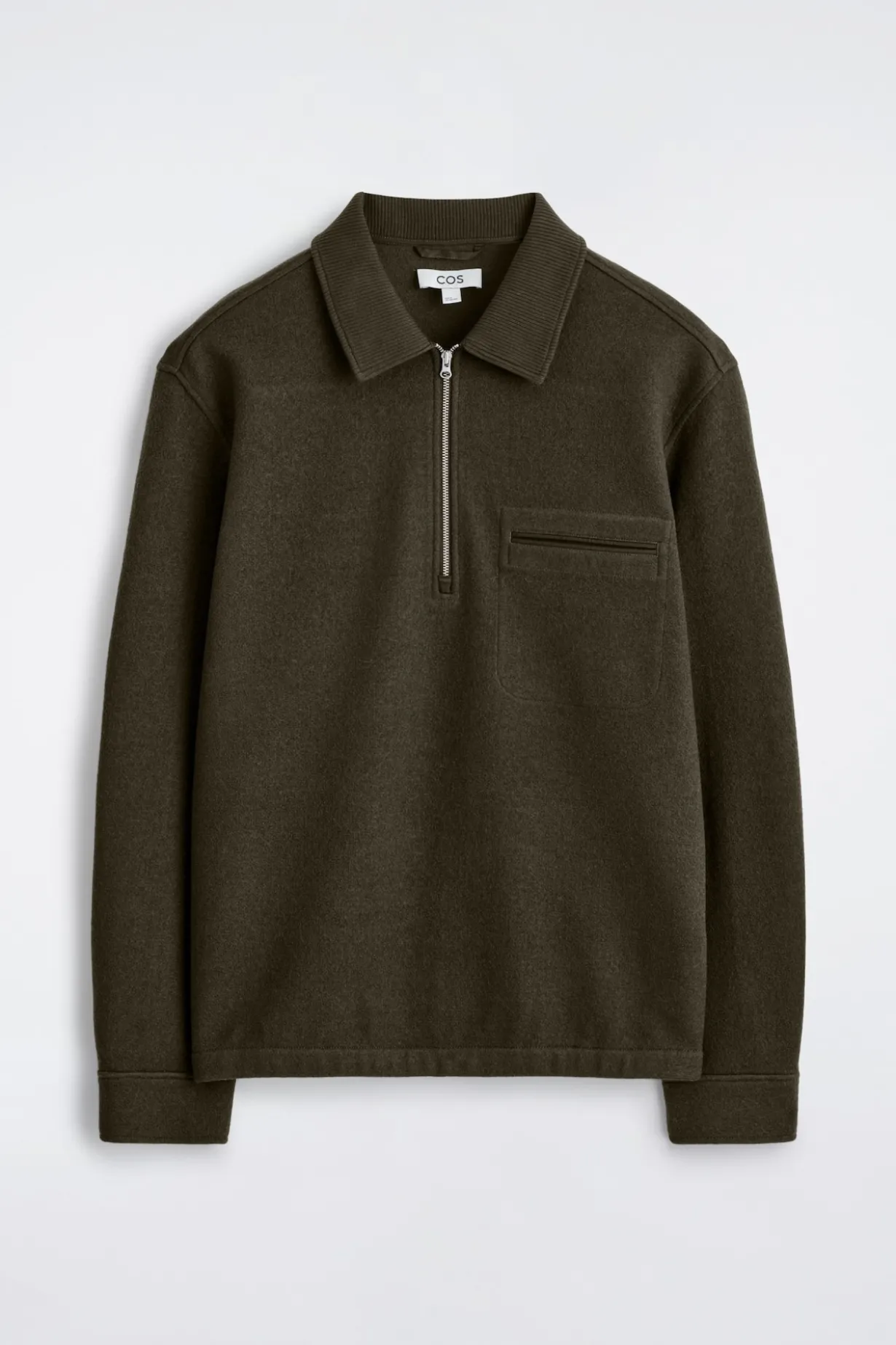 BOILED-WOOL ZIP-UP POLO SWEATER
