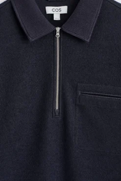BOILED-WOOL ZIP-UP POLO SWEATER