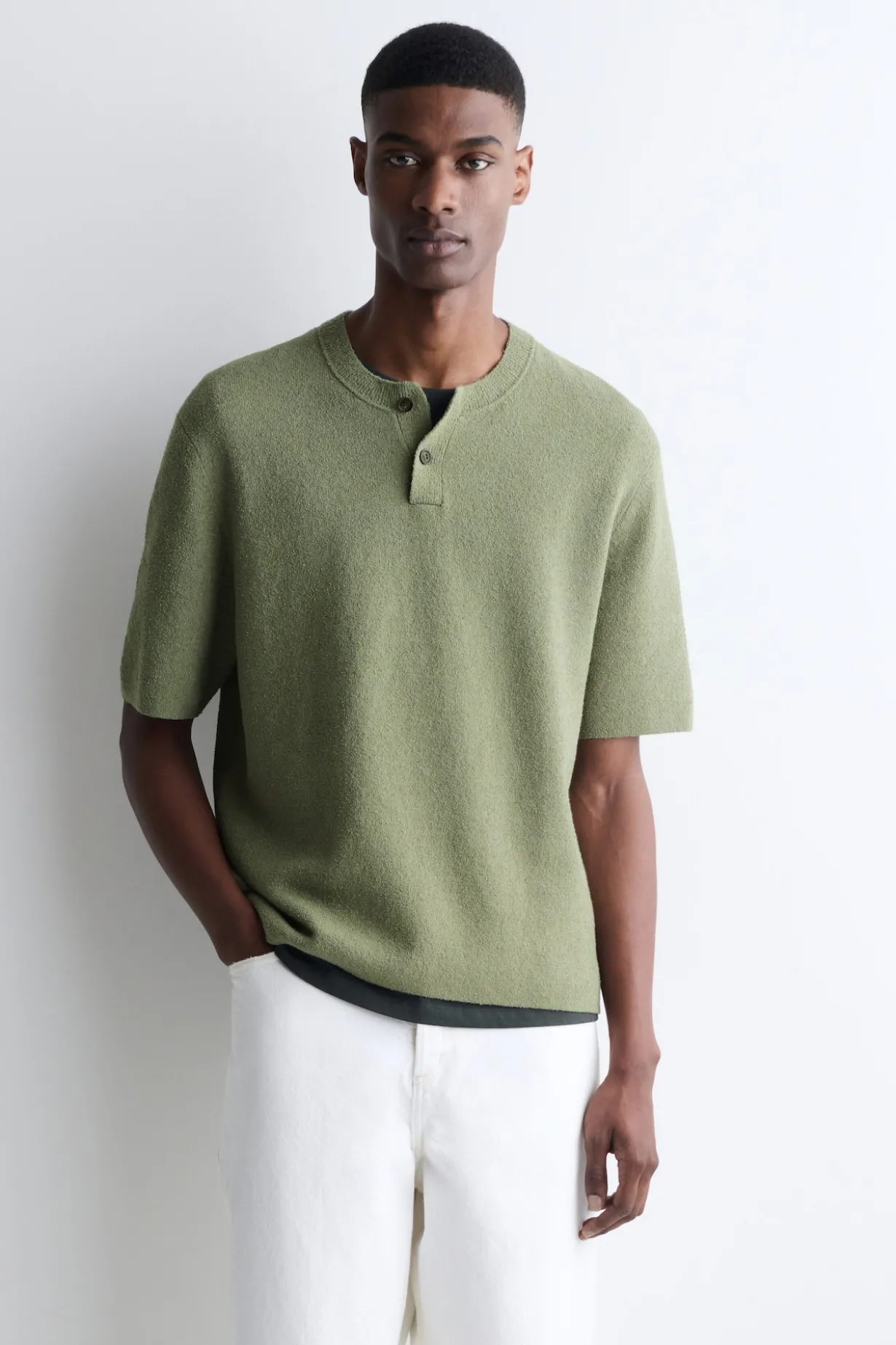 BOUCLÉ-KNIT HENLEY T-SHIRT