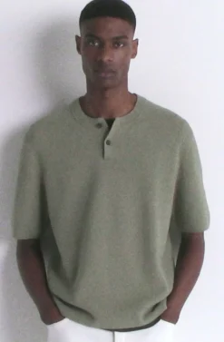 BOUCLÉ-KNIT HENLEY T-SHIRT
