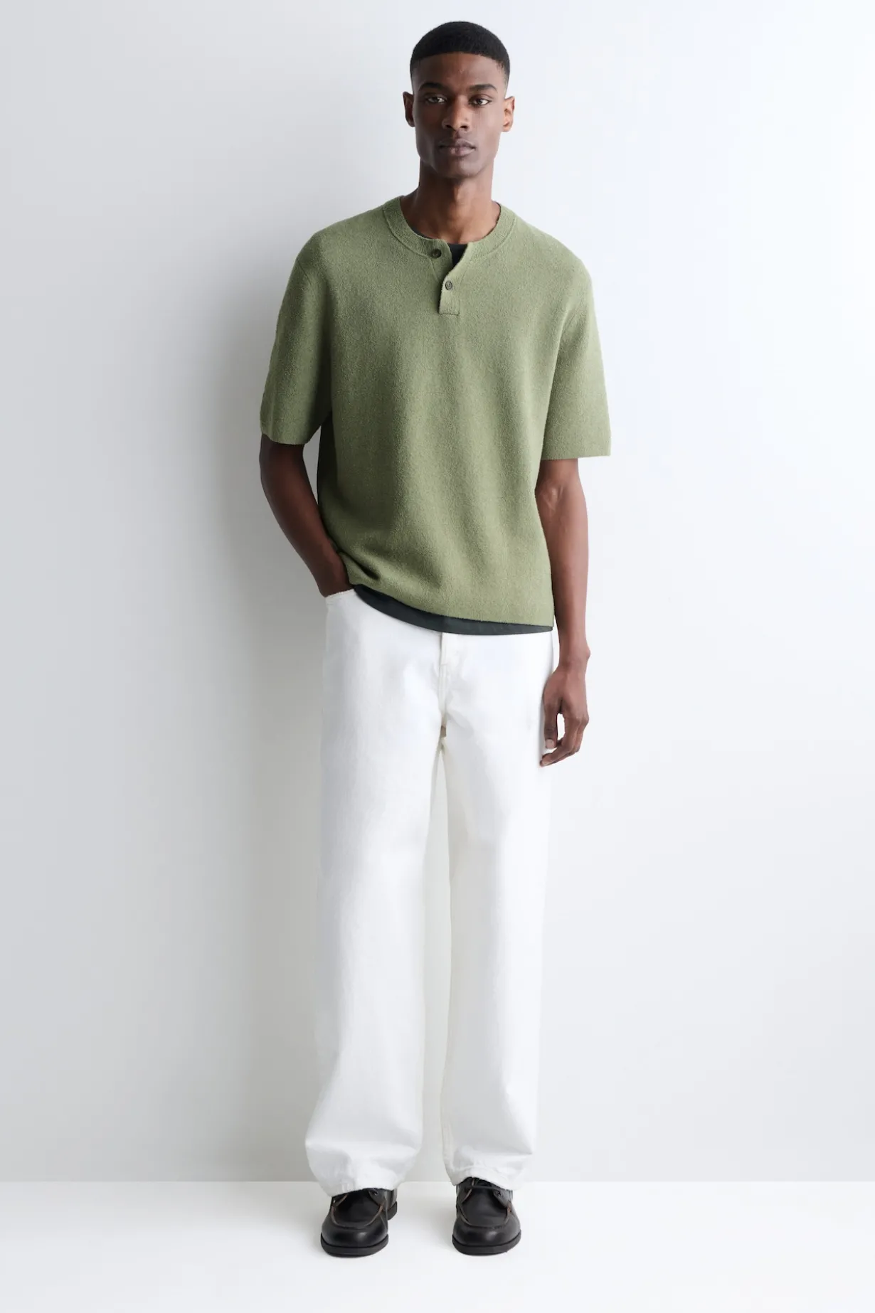 BOUCLÉ-KNIT HENLEY T-SHIRT