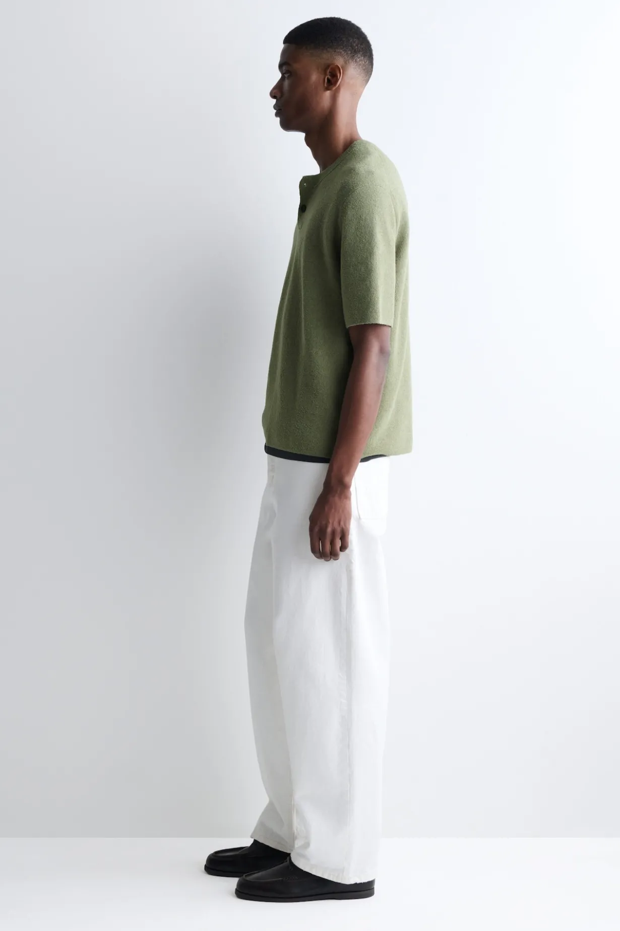 BOUCLÉ-KNIT HENLEY T-SHIRT
