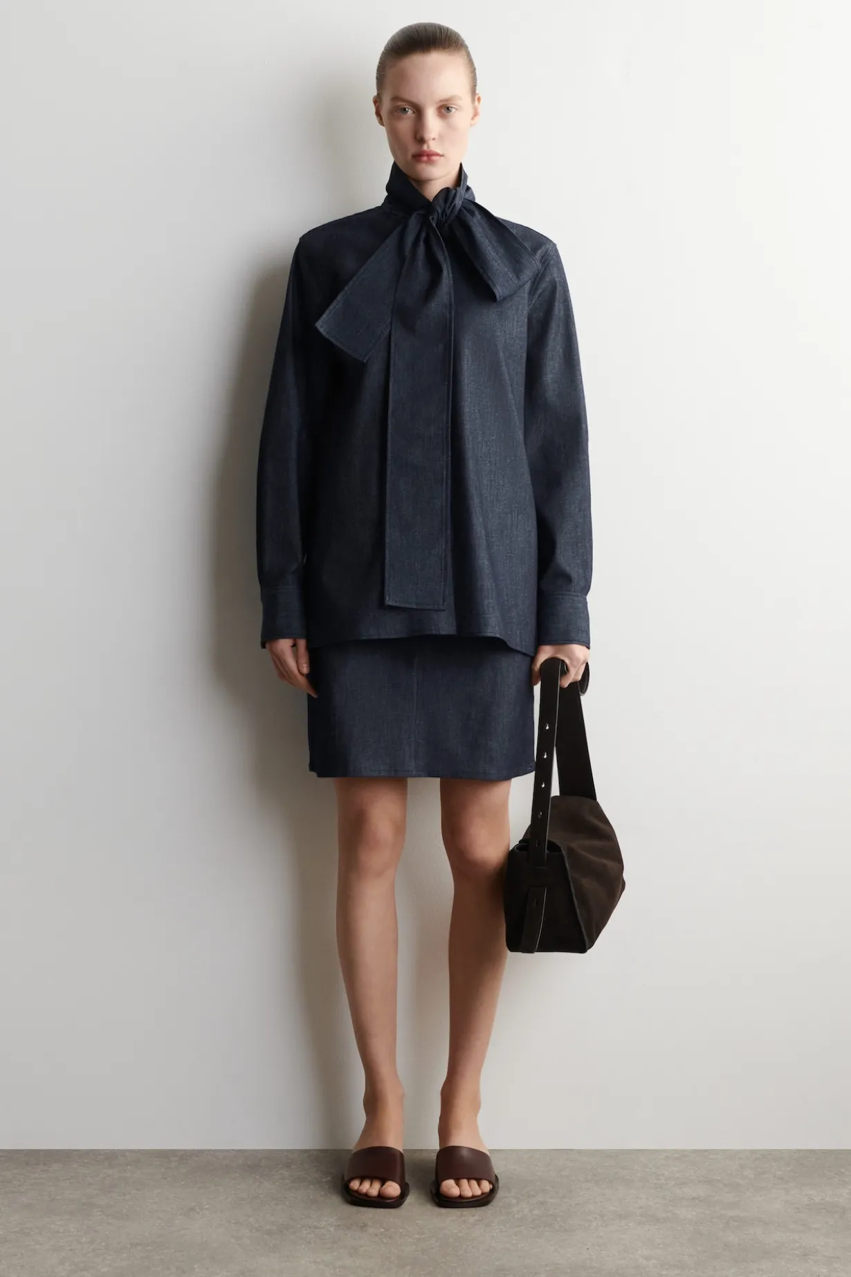 BOW-DETAIL DENIM SHIRT