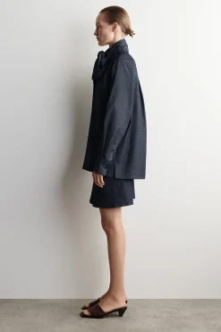 BOW-DETAIL DENIM SHIRT