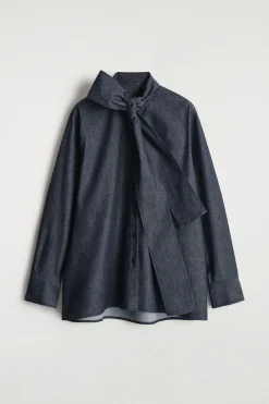 BOW-DETAIL DENIM SHIRT