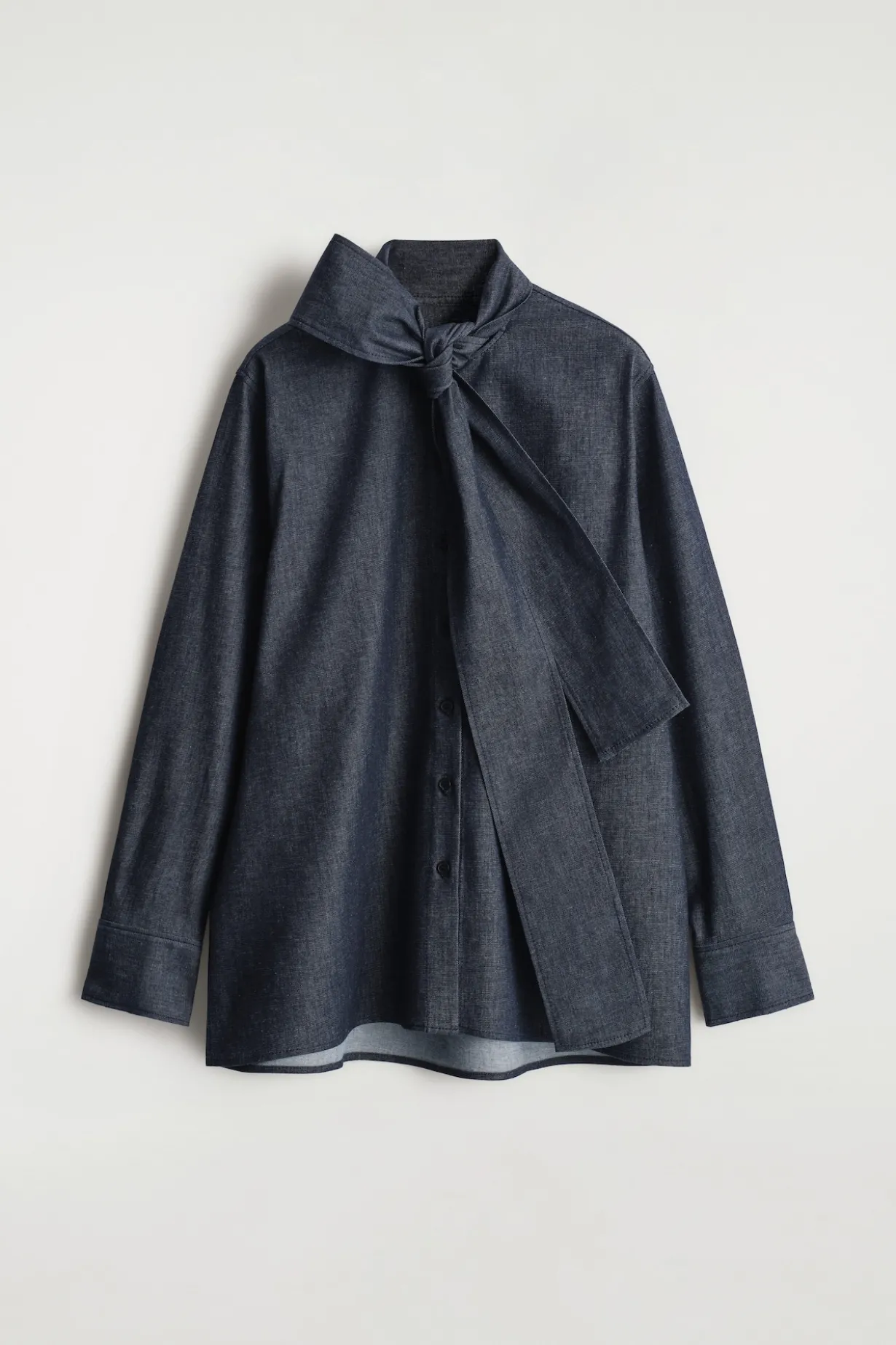 BOW-DETAIL DENIM SHIRT