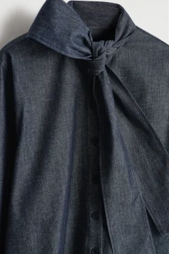 BOW-DETAIL DENIM SHIRT
