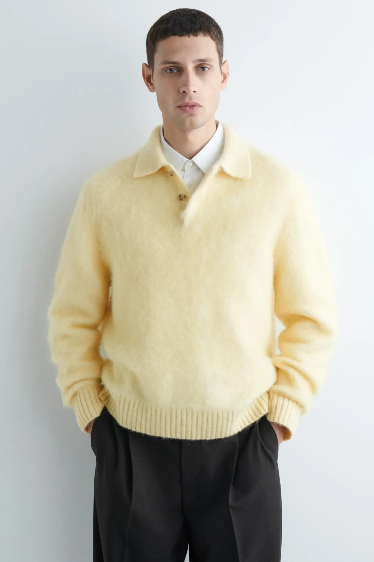 BRUSHED MOHAIR-BLEND POLO SWEATER