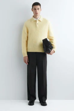 BRUSHED MOHAIR-BLEND POLO SWEATER