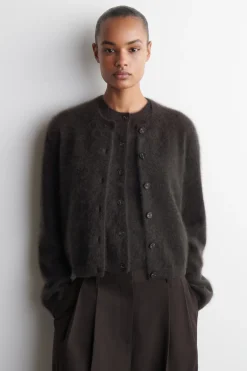BRUSHED-CASHMERE CREW-NECK CARDIGAN