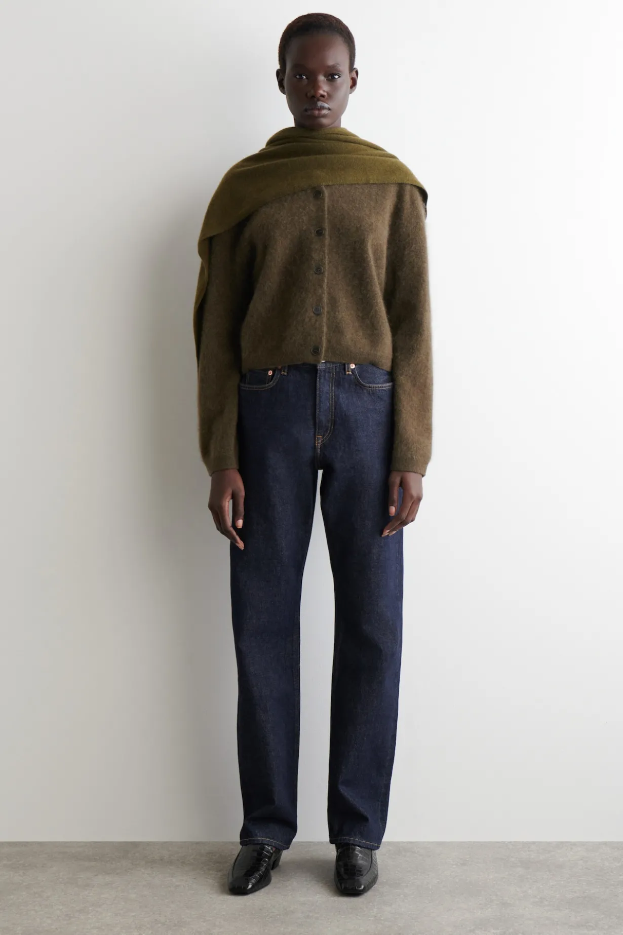 BRUSHED-CASHMERE CREW-NECK CARDIGAN