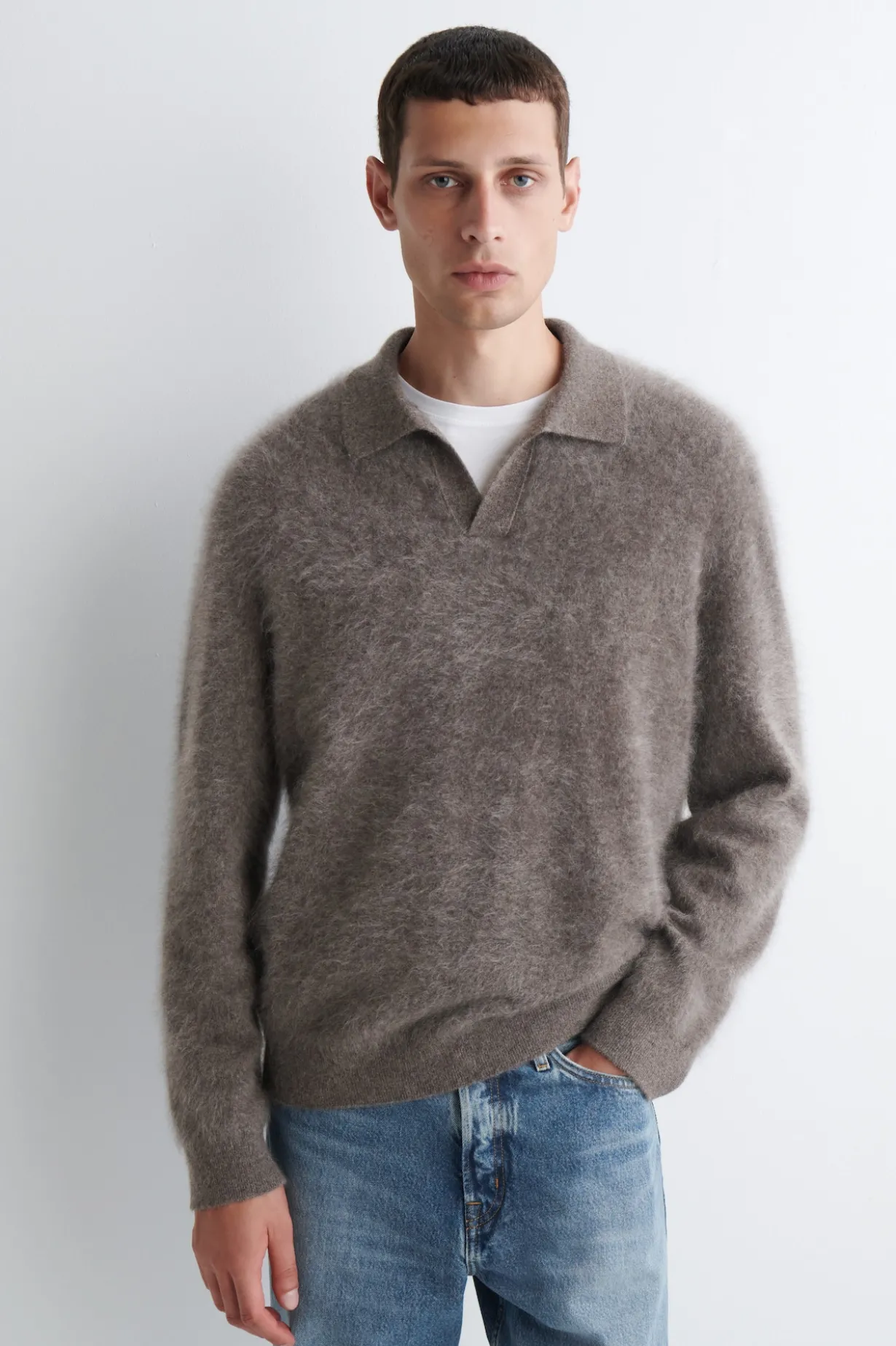 BRUSHED-CASHMERE POLO SWEATER