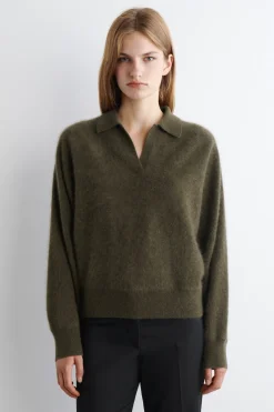 BRUSHED-CASHMERE POLO SWEATER
