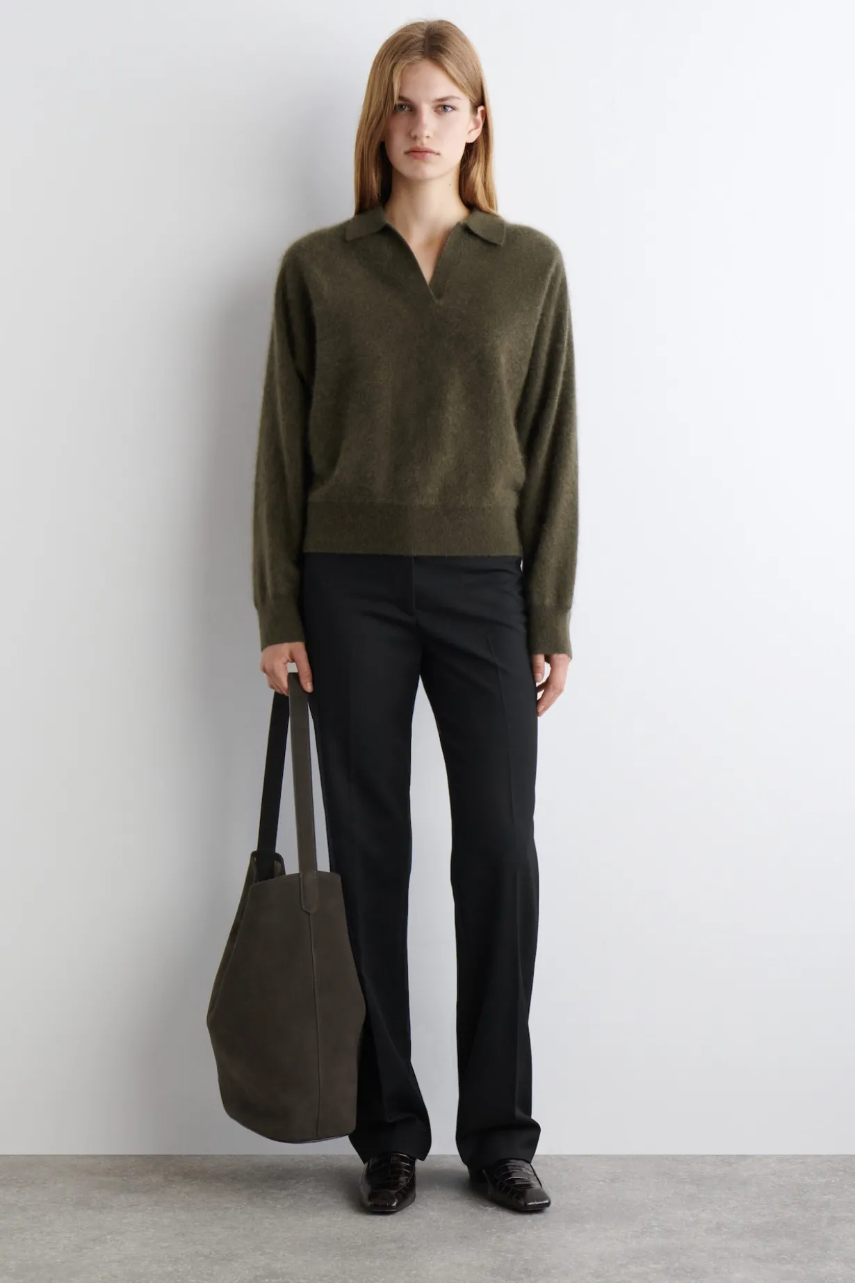 BRUSHED-CASHMERE POLO SWEATER