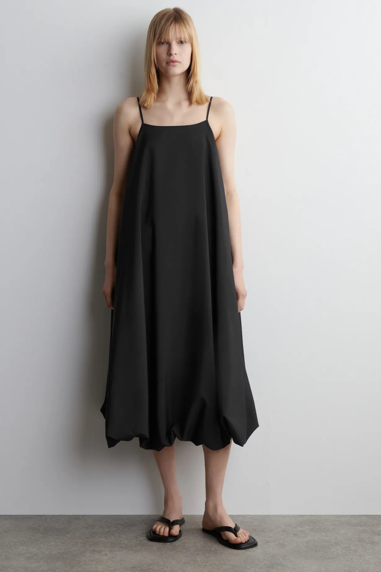 BUBBLE-HEM MIDI DRESS