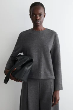 BUTTON-DETAIL BOILED-WOOL SWEATSHIRT