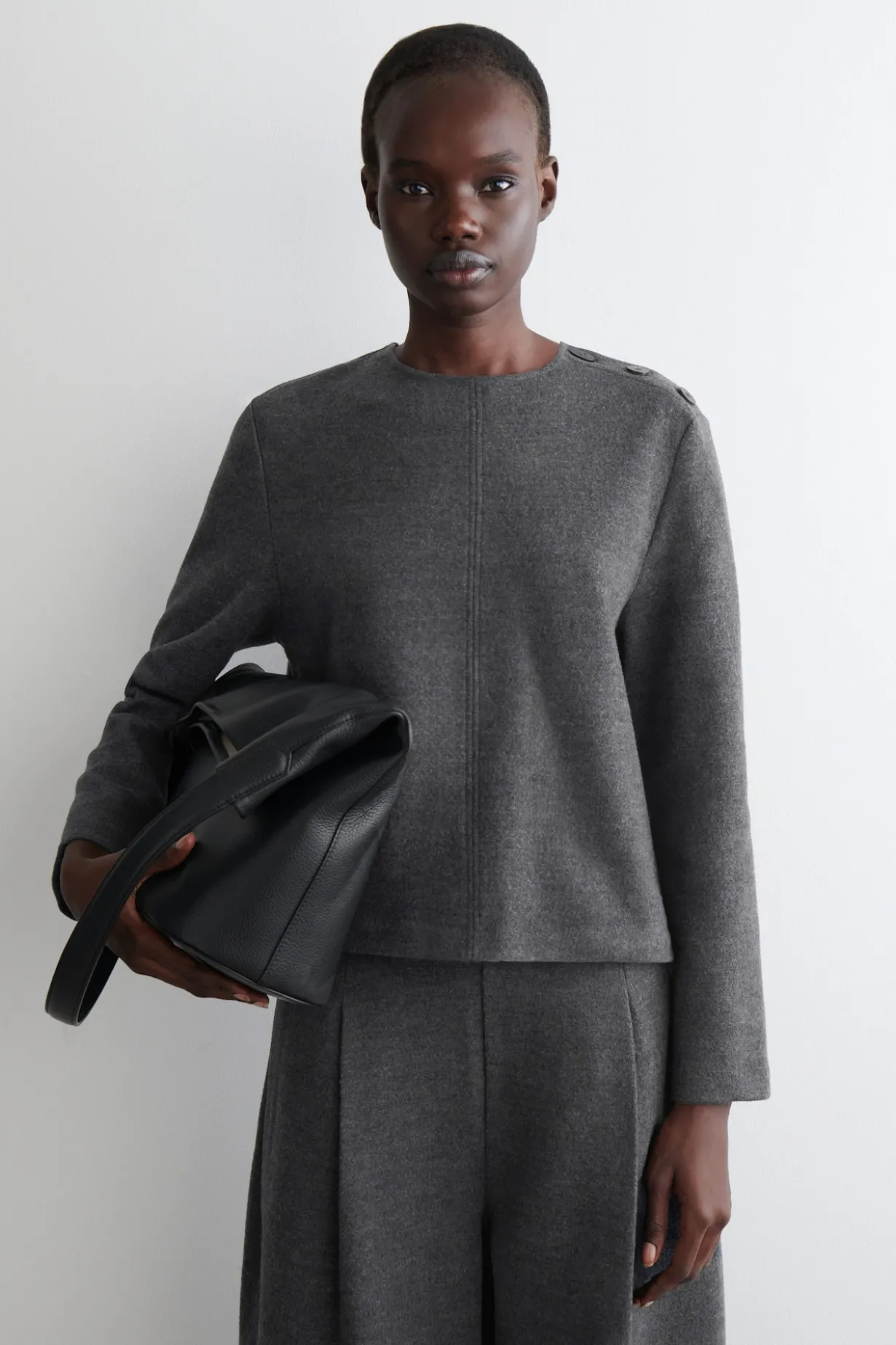 BUTTON-DETAIL BOILED-WOOL SWEATSHIRT