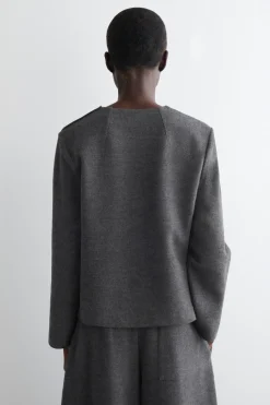 BUTTON-DETAIL BOILED-WOOL SWEATSHIRT