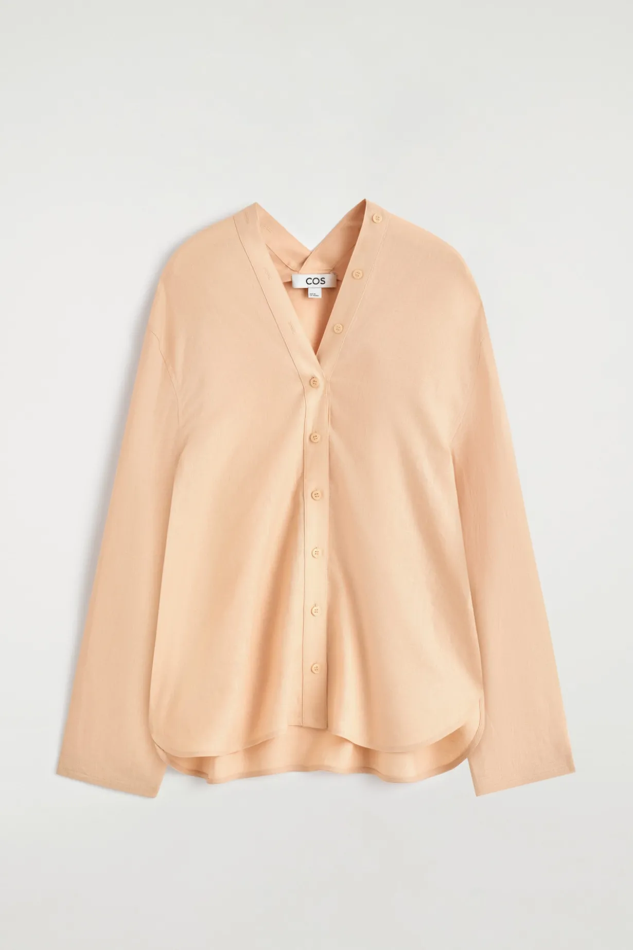 BUTTON-DETAIL LINEN V-NECK SHIRT