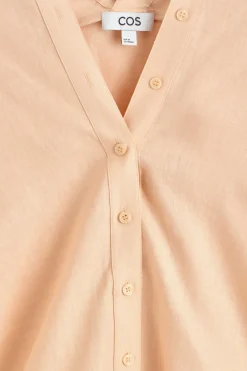 BUTTON-DETAIL LINEN V-NECK SHIRT
