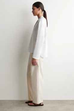 BUTTON-DETAIL LINEN V-NECK SHIRT