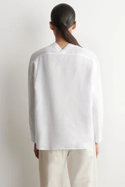 BUTTON-DETAIL LINEN V-NECK SHIRT