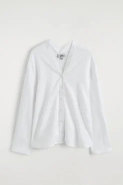 BUTTON-DETAIL LINEN V-NECK SHIRT
