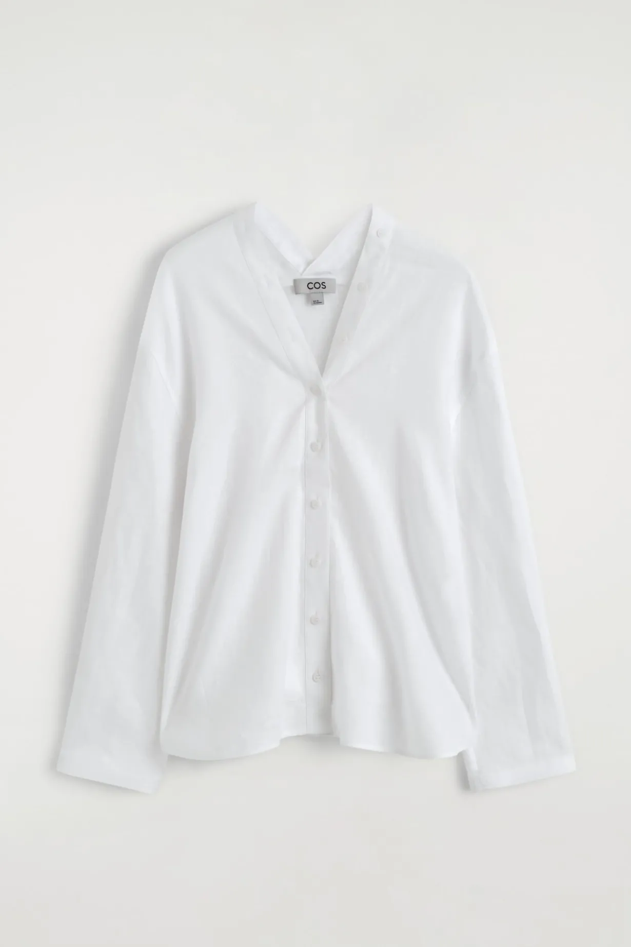 BUTTON-DETAIL LINEN V-NECK SHIRT