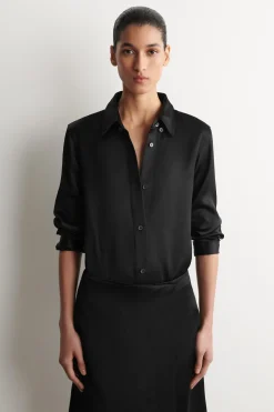 BUTTON-DOWN COLLAR SATIN SHIRT