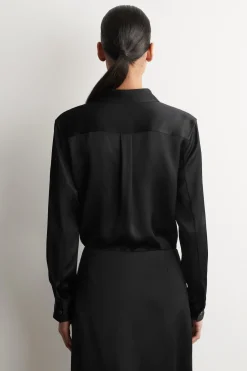 BUTTON-DOWN COLLAR SATIN SHIRT