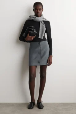 BUTTONED DOUBLE-FACED WOOL MINI SKIRT