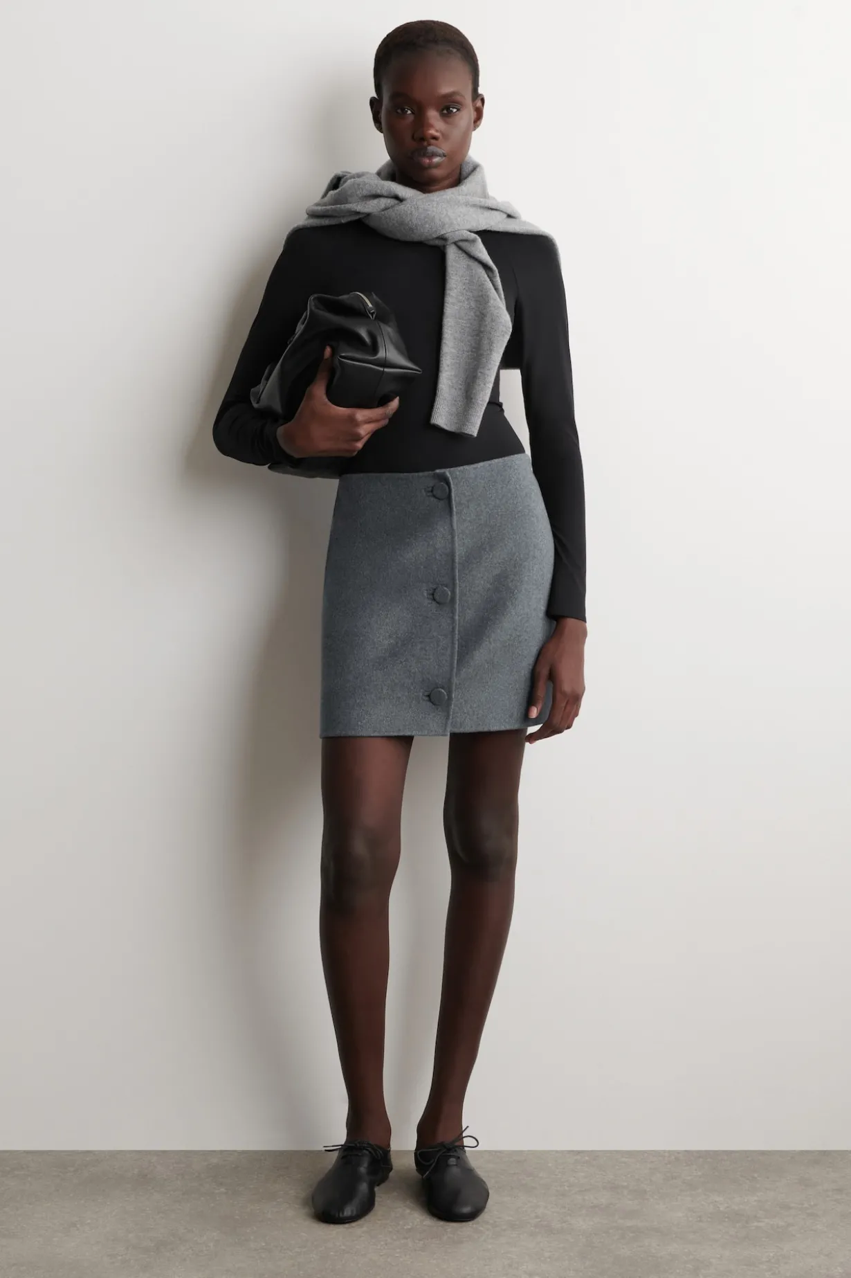 BUTTONED DOUBLE-FACED WOOL MINI SKIRT