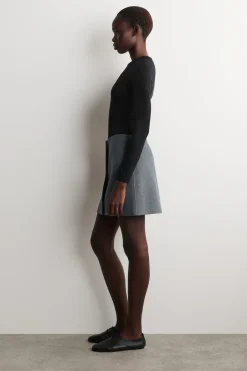 BUTTONED DOUBLE-FACED WOOL MINI SKIRT