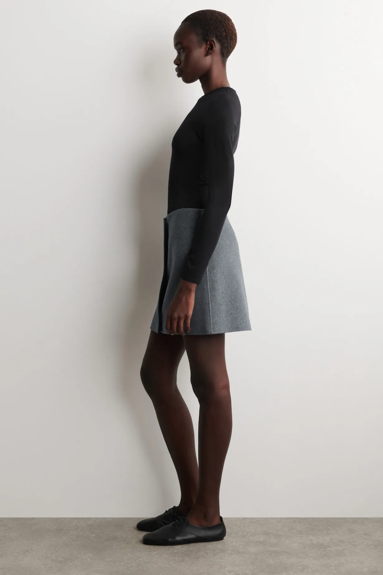BUTTONED DOUBLE-FACED WOOL MINI SKIRT