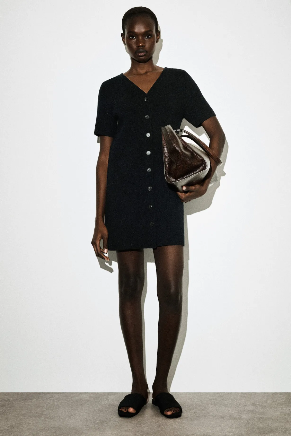 BUTTONED MILANO-KNIT MINI DRESS
