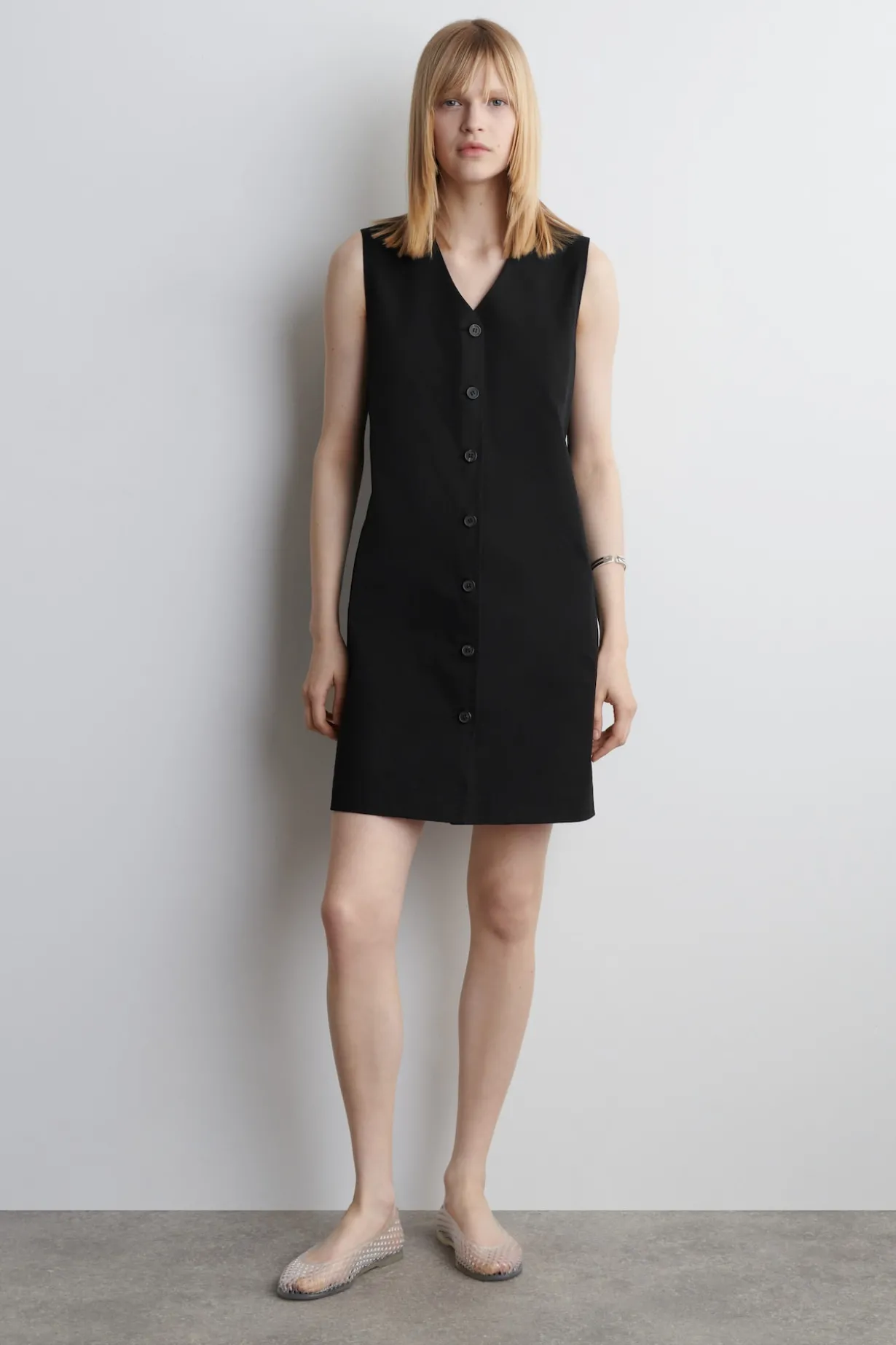 BUTTONED PIMA COTTON MINI DRESS