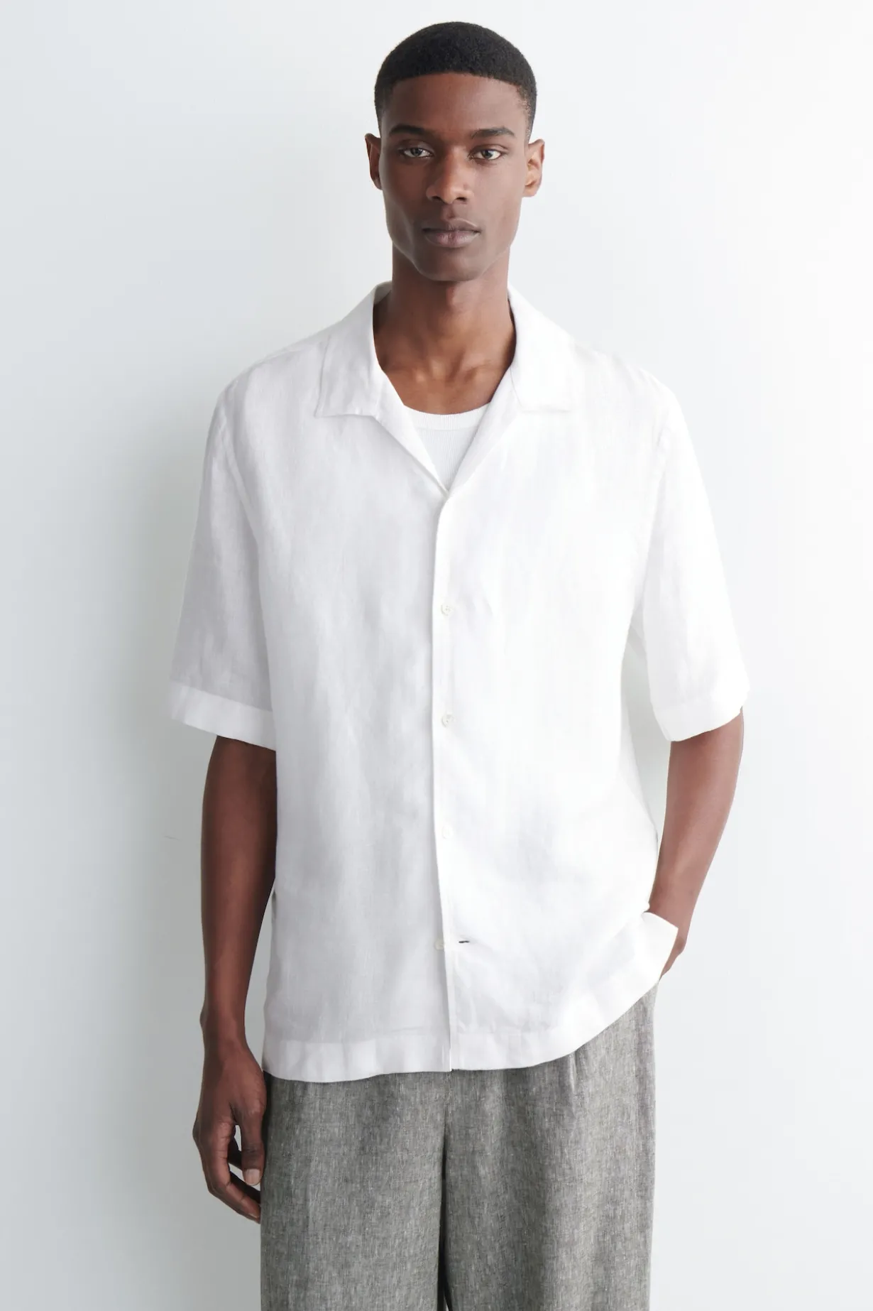 CAMP-COLLAR SHORT-SLEEVED LINEN SHIRT