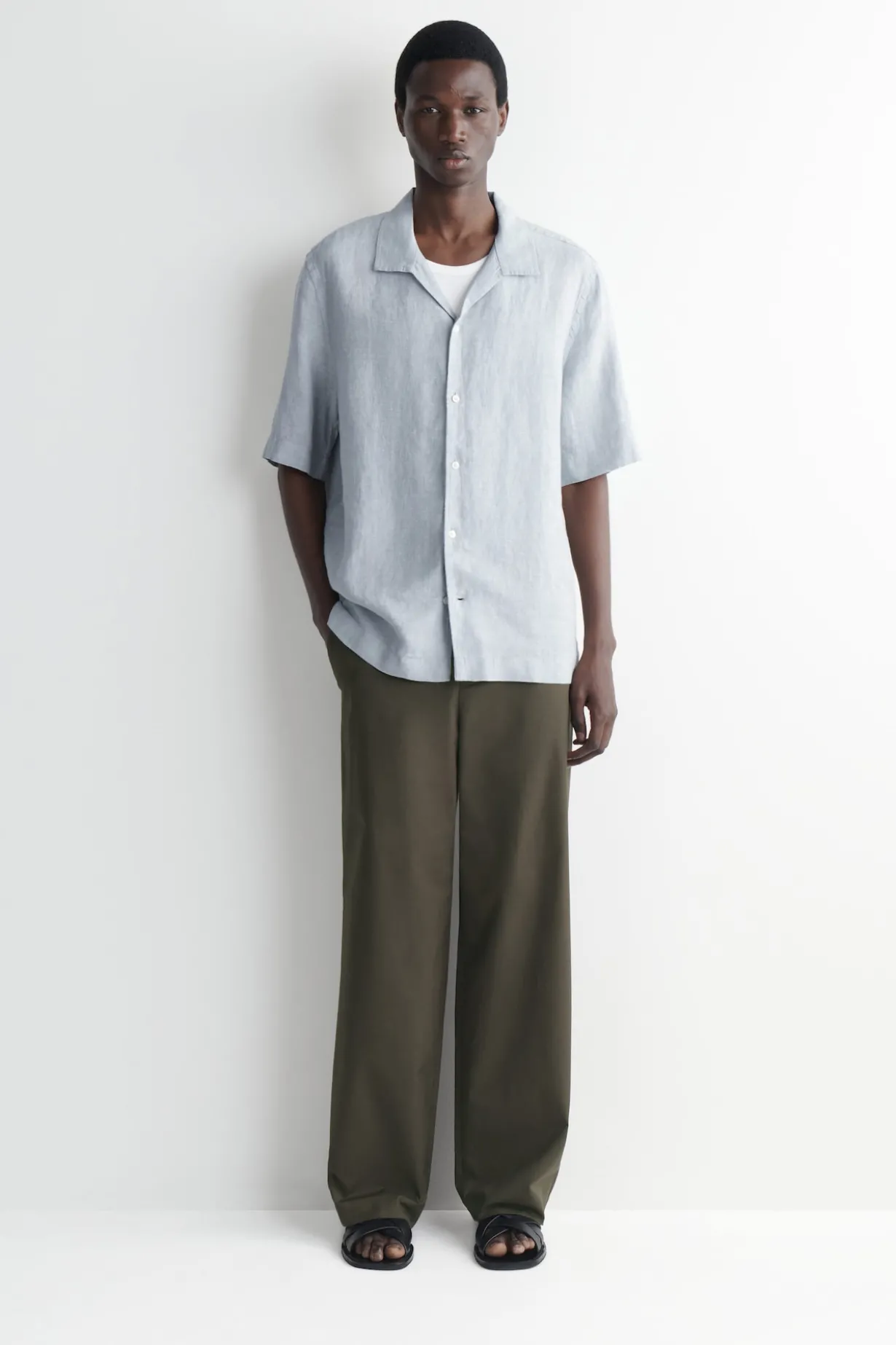 CAMP-COLLAR SHORT-SLEEVED LINEN SHIRT