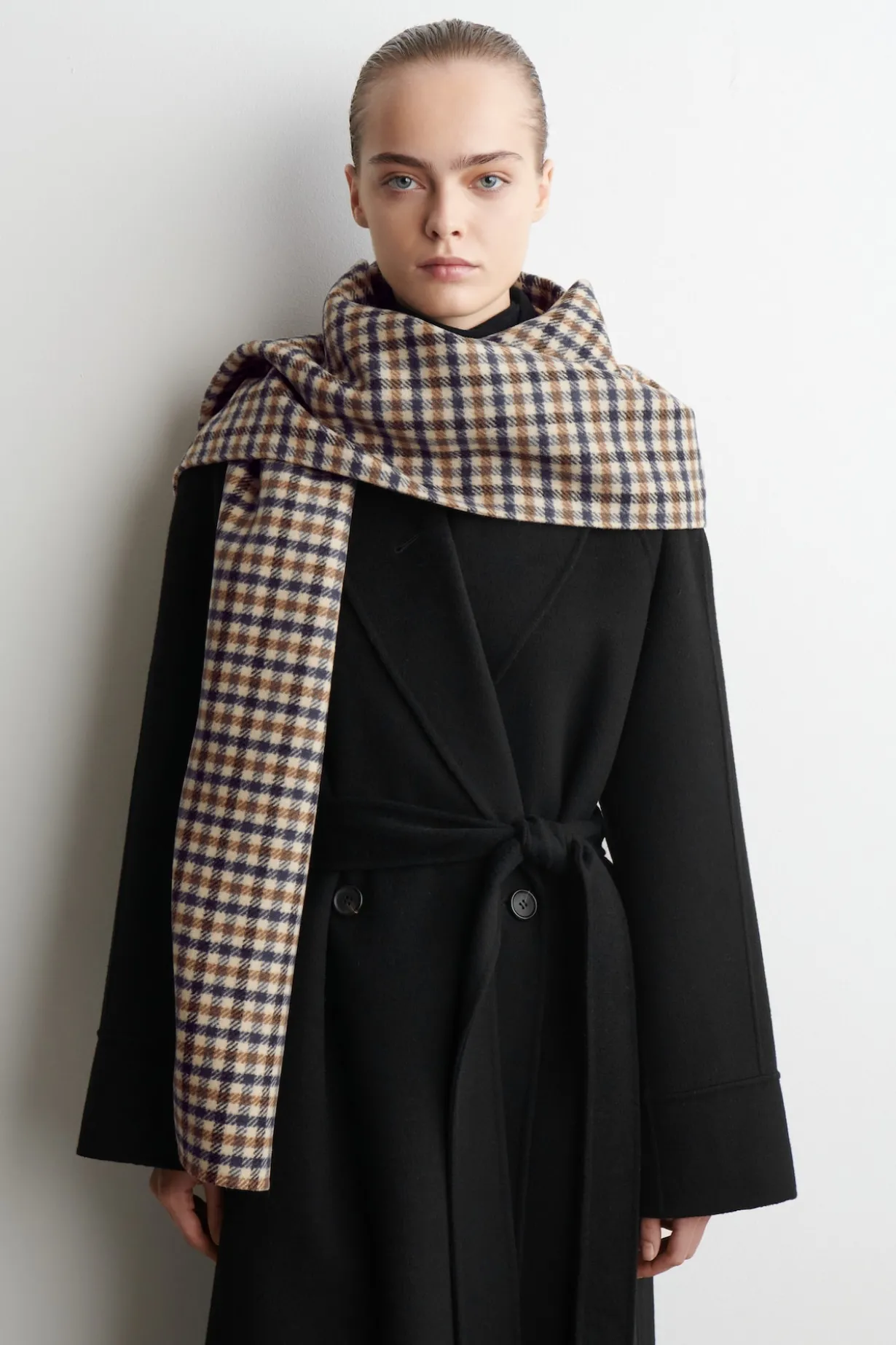 CHECKED DOUBLE-FACED MERINO WOOL SCARF