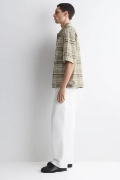 CHECKED LINEN-BLEND SHORT-SLEEVED SHIRT
