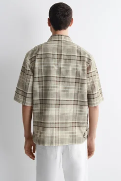 CHECKED LINEN-BLEND SHORT-SLEEVED SHIRT