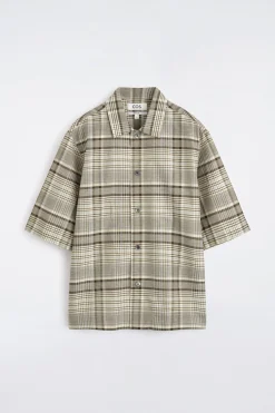 CHECKED LINEN-BLEND SHORT-SLEEVED SHIRT