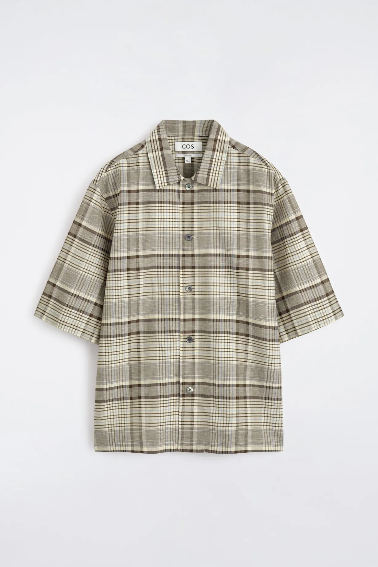 CHECKED LINEN-BLEND SHORT-SLEEVED SHIRT