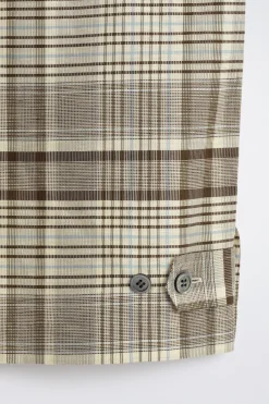 CHECKED LINEN-BLEND SHORT-SLEEVED SHIRT