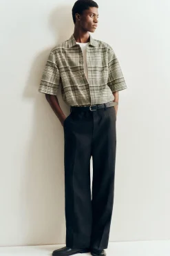 CHECKED LINEN-BLEND SHORT-SLEEVED SHIRT
